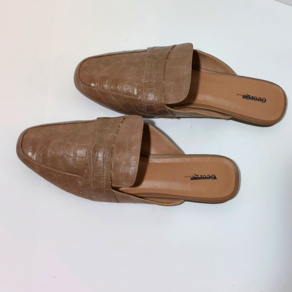 Sale Mid-brown Croc Embossed Faux Leather Mules/Shoes
